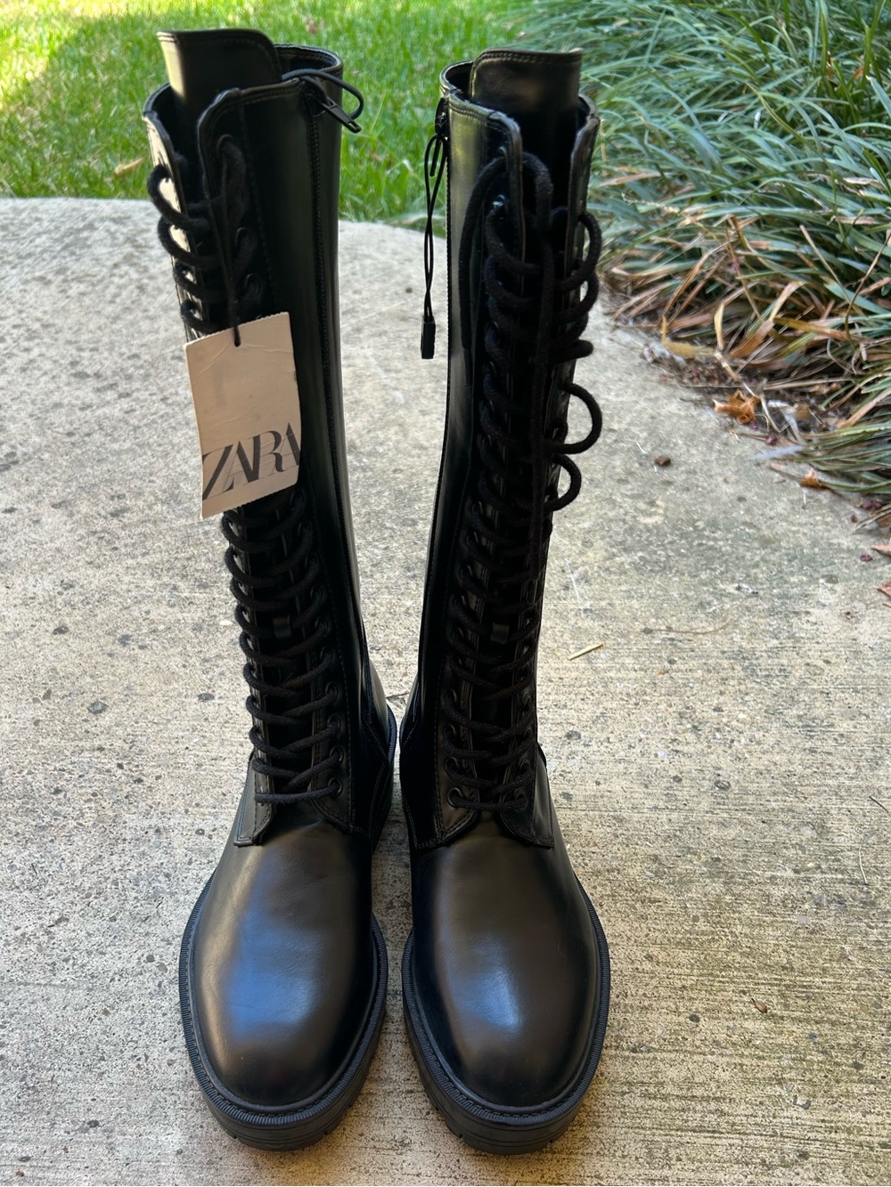 Zara Tall Black Lace-Up Combat Boots